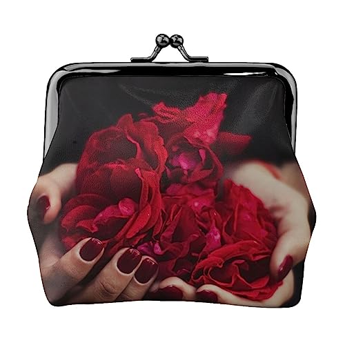 Rose Petal Coin Purse Kiss Lock Change Purse Leather Change Pouch Small Women Wallet Bag for Gifts, Schwarz , Einheitsgröße, Münzbeutel von PEIXEN