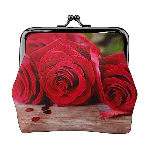 Rose auf Altem Holzbrett Münze Geldbörse Kiss Lock Ändern Geldbörse Leder Kleingeld Pouch Kleine Frauen Brieftasche Tasche für Geschenke, Schwarz , Einheitsgröße, Münzbeutel von PEIXEN