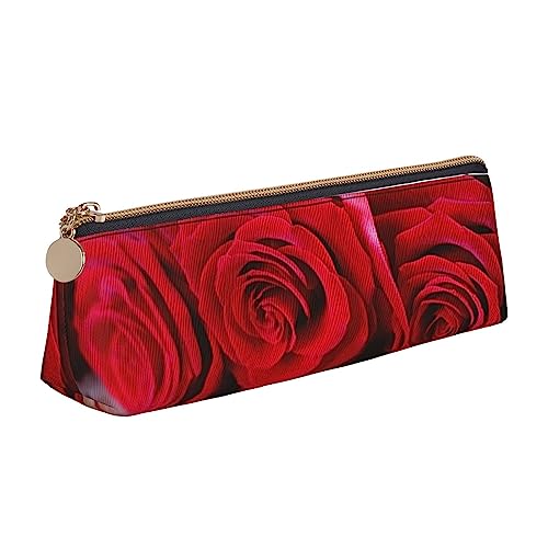 Rose on Old Wooden Board Pencil Case Leather Pencil Pouch Portable Cosmetic Bag Triangle Pen Bag Storage Bag for Work Office Travel, weiß, Einheitsgröße von PEIXEN