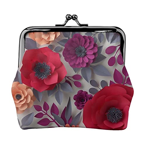 Rot Rosa Blumen Münze Geldbörse Kiss Lock Change Geldbörse Leder Kleingeld Pouch Kleine Frauen Brieftasche Tasche für Geschenke, Schwarz , Einheitsgröße, Münzbeutel von PEIXEN