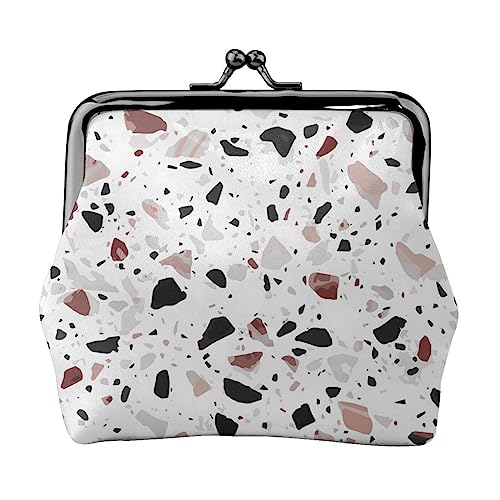 Rot terrazzo Geldbörse Kuss Schloss Ändern Geldbörse Leder Ändern Tasche Kleine Frauen Brieftasche Tasche für Geschenke, Schwarz , Einheitsgröße, Münzbeutel von PEIXEN