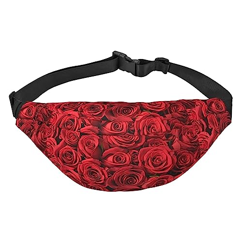 Rote Rose Bauchtasche Leichte Hüfttasche für Damen Herren Gürteltasche Reise Sling Bag für Wandern Laufen Radfahren, Schwarz , Einheitsgröße, Lässiger Tagesrucksack von PEIXEN