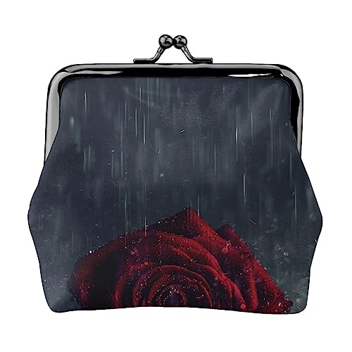 Rote Rose Geldbörse Kiss Lock Change Geldbörse Leder Kleingeld Pouch Kleine Frauen Geldbörse Tasche für Geschenke, Schwarz , Einheitsgröße, Münzbeutel von PEIXEN