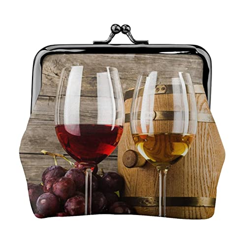 Rotwein Galsses & Trauben Münzgeldbörse Kiss Lock Change Purse Leder Kleingeld Pouch Kleine Frauen Geldbörse Tasche für Geschenke, Schwarz, Einheitsgröße, Mode, Schwarz , Einheitsgröße, modisch von PEIXEN