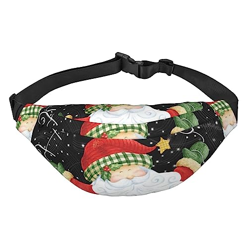 Santa Claus Art Fanny Pack Leichte Hüfttasche für Damen Herren Gürteltasche Reise Sling Bag für Wandern Laufen Radfahren, Schwarz , Einheitsgröße, Lässiger Tagesrucksack von PEIXEN