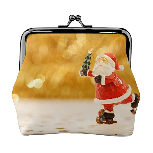 Santa Claus Geldbörse Kiss Lock Change Purse Leather Change Pouch Small Women Wallet Bag for Gifts, Black, One Size, Fashion, Schwarz , Einheitsgröße, modisch von PEIXEN