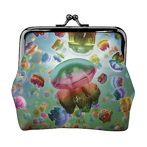 Sea Life Quallen Münzgeldbörse Kiss Lock Kleingeldbörse Leder Kleingeldbeutel Kleine Frauen Geldbörse Tasche für Geschenke, Schwarz , Einheitsgröße, Münzbeutel von PEIXEN