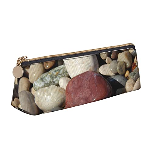 Sea Pebble Rocks Stones Pencil Case Leather Pencil Pouch Portable Cosmetic Bag Triangle Pen Bag Storage Bag for Work Office Travel, weiß, Einheitsgröße, Münzbeutel von PEIXEN