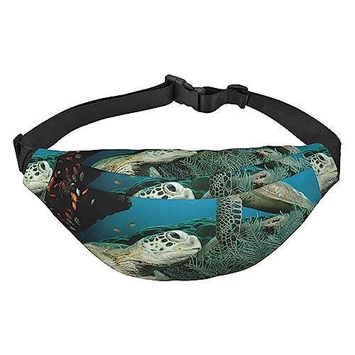 Sea Turtle Fanny Pack Leichte Hüfttasche für Damen Herren Gürteltasche Reise Sling Bag für Wandern Laufen Radfahren, Schwarz , Einheitsgröße, Lässiger Tagesrucksack von PEIXEN