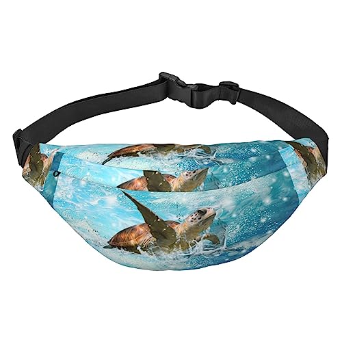 Sea Turtle Fanny Pack Leichte Hüfttasche für Damen Herren Gürteltasche Reise Sling Bag für Wandern Laufen Radfahren, Schwarz , Einheitsgröße, Lässiger Tagesrucksack von PEIXEN