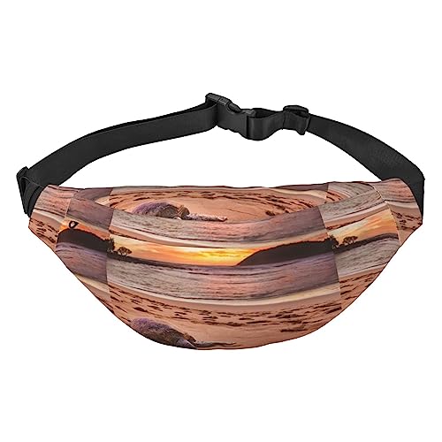 Sea Turtle Sunset Fanny Pack Leichte Hüfttasche für Damen Herren Gürteltasche Reise Sling Bag für Wandern Laufen Radfahren, Schwarz , Einheitsgröße, Lässiger Tagesrucksack von PEIXEN