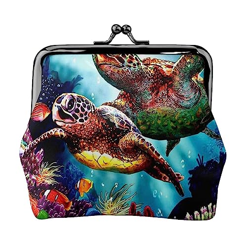 Sea Turtles Diamond Painting Coin Purse Kiss Lock Change Purse Leather Change Pouch Small Women Wallet Bag for Gifts, Schwarz , Einheitsgröße, Münzbeutel von PEIXEN