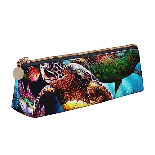 Sea Turtles Diamond Painting Pencil Case Leather Pencil Pouch Portable Cosmetic Bag Triangle Pen Bag Storage Bag for Work Office Travel, weiß, Einheitsgröße, Münzbeutel von PEIXEN