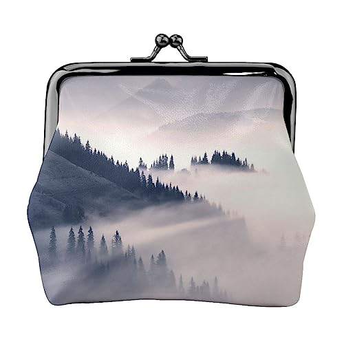 Wald nach Regen mit Nebel Geldbörse Kuss Schloss Wechselgeldbörse Leder Kleingeld Beutel Kleine Frauen Brieftasche Tasche für Geschenke, Schwarz , Einheitsgröße, Münzbeutel von PEIXEN