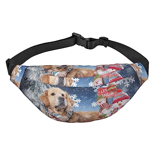 Weihnachten Niedlicher Hund Schneemann Bauchtasche Leichte Hüfttasche für Damen Herren Gürteltasche Reise Sling Bag für Wandern Laufen Radfahren, Schwarz , Einheitsgröße, Lässiger Tagesrucksack von PEIXEN