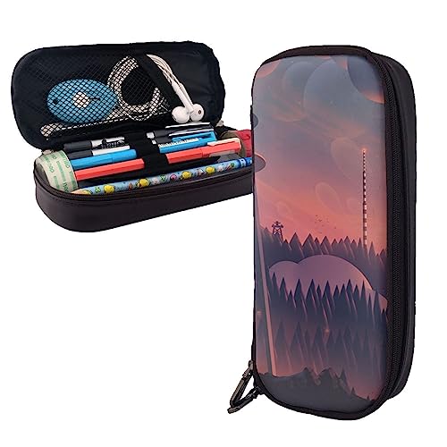 Wolken & Gradienten Federmäppchen Große Kapazität Leder Bleistift Tasche Tragbare Bleistift Tasche mit Reißverschluss für Büro Organizer, Schwarz , Einheitsgröße, Federmäppchen von PEIXEN