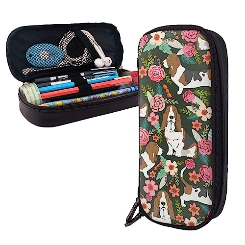 dog Pencil Case Big Capacity Leather Pencil Pouch Portable Pencil Bag with Zipper for Office Organizer, Schwarz , Einheitsgröße von PEIXEN