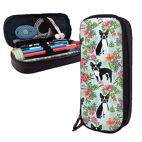 dog Pencil Case Big Capacity Leather Pencil Pouch Portable Pencil Bag with Zipper for Office Organizer, Schwarz , Einheitsgröße von PEIXEN