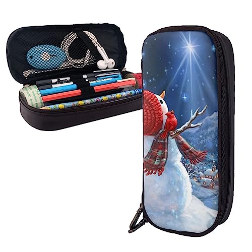 nette Schneemann Bleistift Fall Große Kapazität Leder Bleistift Beutel Tragbare Bleistift Tasche mit Reißverschluss für Büro Organizer, Schwarz , Einheitsgröße von PEIXEN