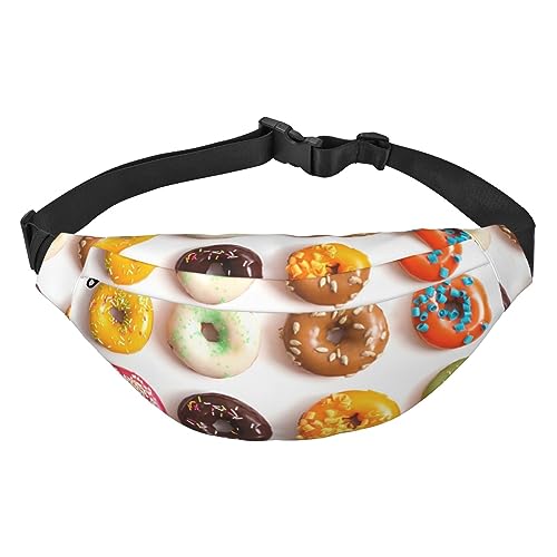 verschiedene Geschmacksrichtungen von Donuts Bauchtasche für Damen Herren Wasserdichte Gürteltasche Mode Crossbody Taille Taschen Pack für Reisen Sport Wandern, Schwarz, Einheitsgröße, Schwarz , von PEIXEN