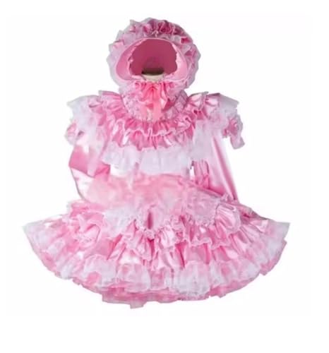 Rosa Satin, abschließbares Plisseekleid, Sissy Maid, Cosplay-Kostüm, Herren, Größe XL von PEIXUEZZHENG