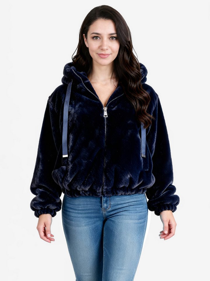 PEKIVESSA Fellimitatjacke Gefütterte Kapuzenjacke aus Kunstfell kuschelweich mit Reißverschluss von PEKIVESSA