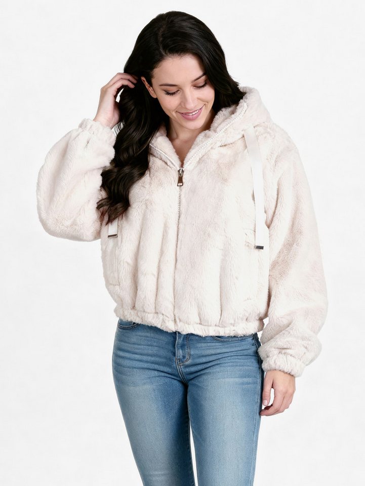 PEKIVESSA Fellimitatjacke Gefütterte Kapuzenjacke aus Kunstfell kuschelweich mit Reißverschluss von PEKIVESSA