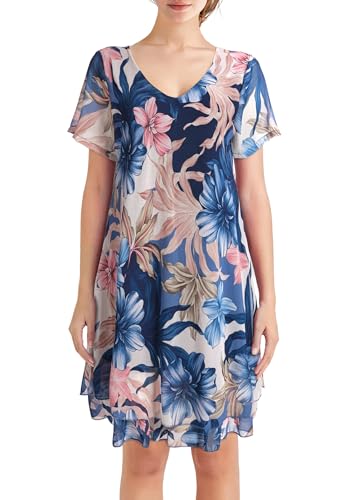 PEKIVESSA Geblümtes Georgette-Sommerkleid mit Volants Marineblau-Bunt 42-44 (One Size) von PEKIVESSA