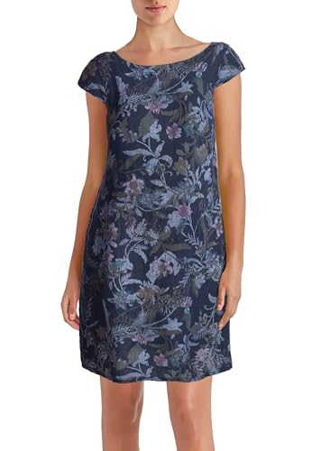 PEKIVESSA Leinenkleid Knielang mit Blumen-Print Kurzarm Marineblau 40 (L) von PEKIVESSA