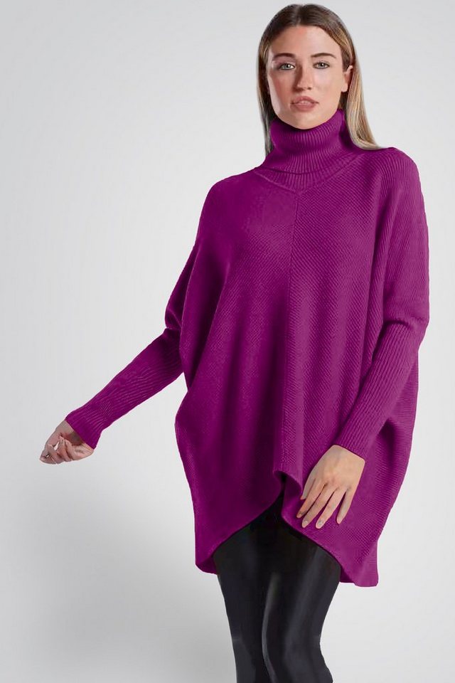 PEKIVESSA Longpullover Oversized langer Rollkragenpullover Damen Fledermausärmel (1-tlg) hinten länger von PEKIVESSA