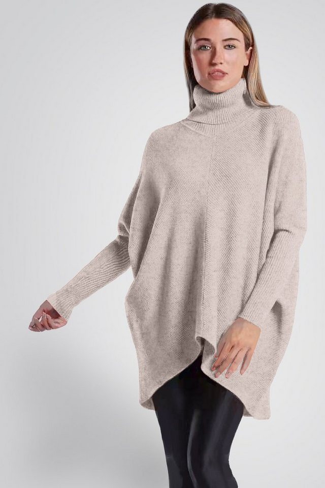 PEKIVESSA Longpullover Oversized langer Rollkragenpullover Damen Fledermausärmel (A-Linie, 1-tlg) hinten länger von PEKIVESSA