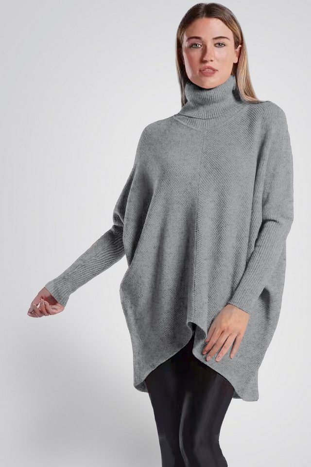PEKIVESSA Longpullover Oversized langer Rollkragenpullover Damen Fledermausärmel (A-Linie, 1-tlg) hinten länger von PEKIVESSA