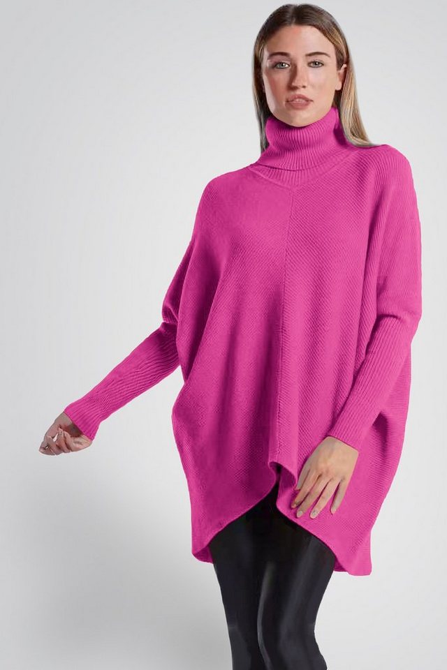 PEKIVESSA Longpullover Oversized langer Rollkragenpullover Damen Fledermausärmel (A-Linie, 1-tlg) hinten länger von PEKIVESSA