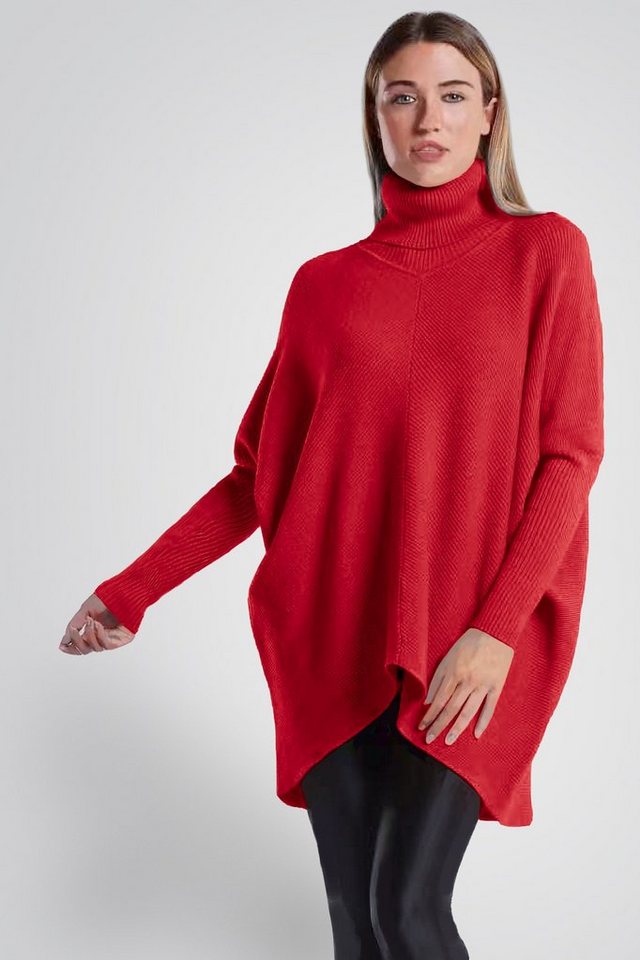 PEKIVESSA Longpullover Oversized langer Rollkragenpullover Damen Fledermausärmel (A-Linie, 1-tlg) hinten länger von PEKIVESSA