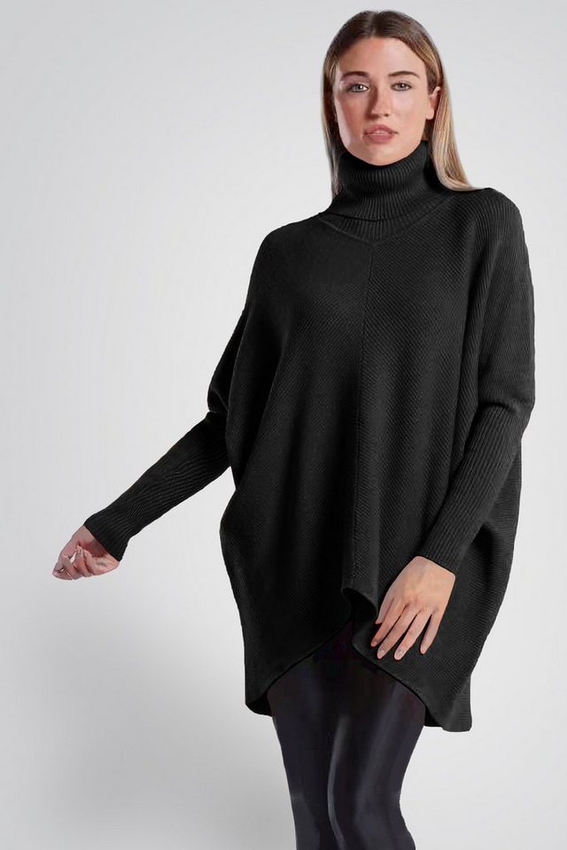 PEKIVESSA Longpullover Oversized langer Rollkragenpullover Damen Fledermausärmel (A-Linie, 1-tlg) hinten länger von PEKIVESSA