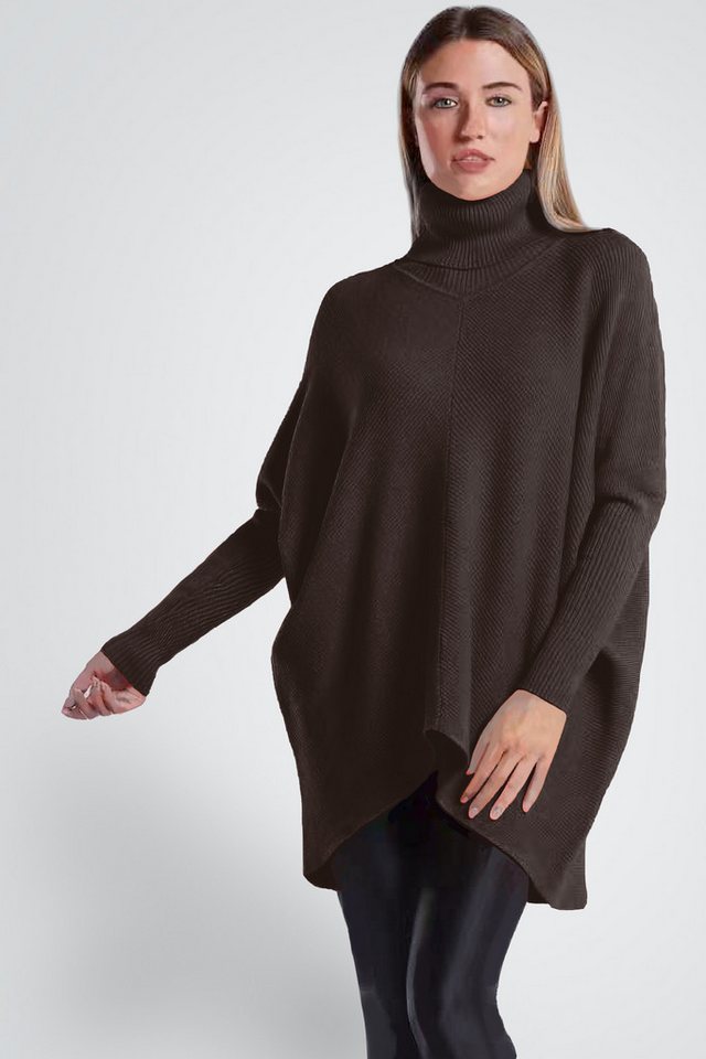PEKIVESSA Longpullover Oversized langer Rollkragenpullover Damen Fledermausärmel (Einzelartikel, 1-tlg) hinten länger von PEKIVESSA