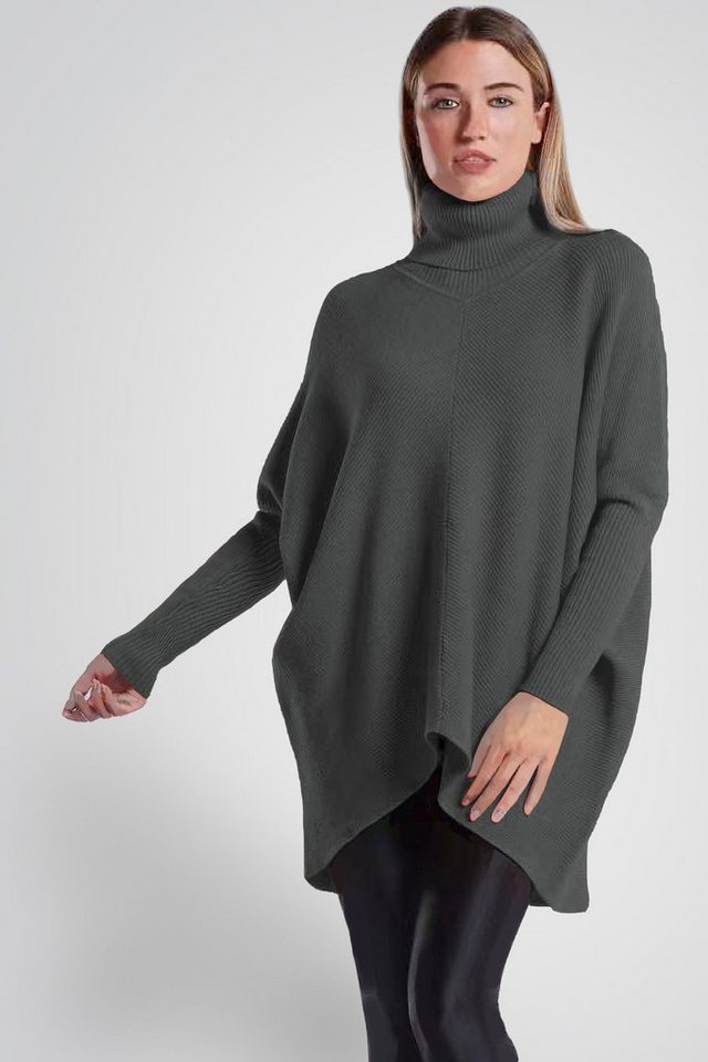PEKIVESSA Longpullover Oversized langer Rollkragenpullover Damen Fledermausärmel (Einzelartikel, 1-tlg) hinten länger von PEKIVESSA