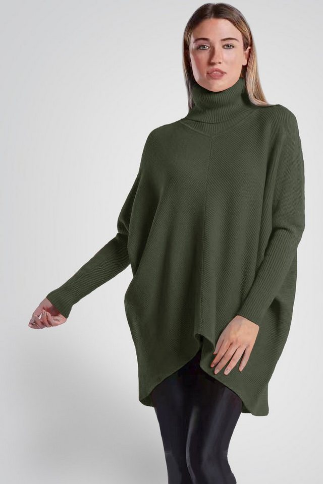 PEKIVESSA Longpullover Oversized langer Rollkragenpullover Damen Fledermausärmel (Einzelartikel, 1-tlg) hinten länger von PEKIVESSA