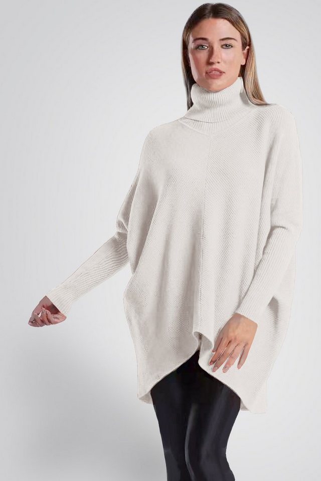 PEKIVESSA Longpullover Oversized langer Rollkragenpullover Damen Fledermausärmel (Einzelartikel, 1-tlg) hinten länger von PEKIVESSA