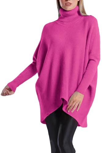 PEKIVESSA Oversized Langer Rollkragenpullover Damen länger Pink 38-46 (Herstellergröße One Size) von PEKIVESSA