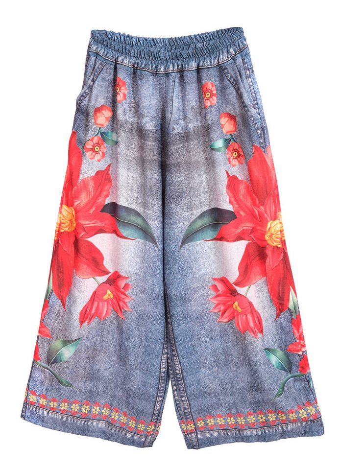 PEKIVESSA Schlupfhose Marlenehose in Jeans-Optik mit weitem Bein Schlupfhose mit Eingrifftaschen von PEKIVESSA