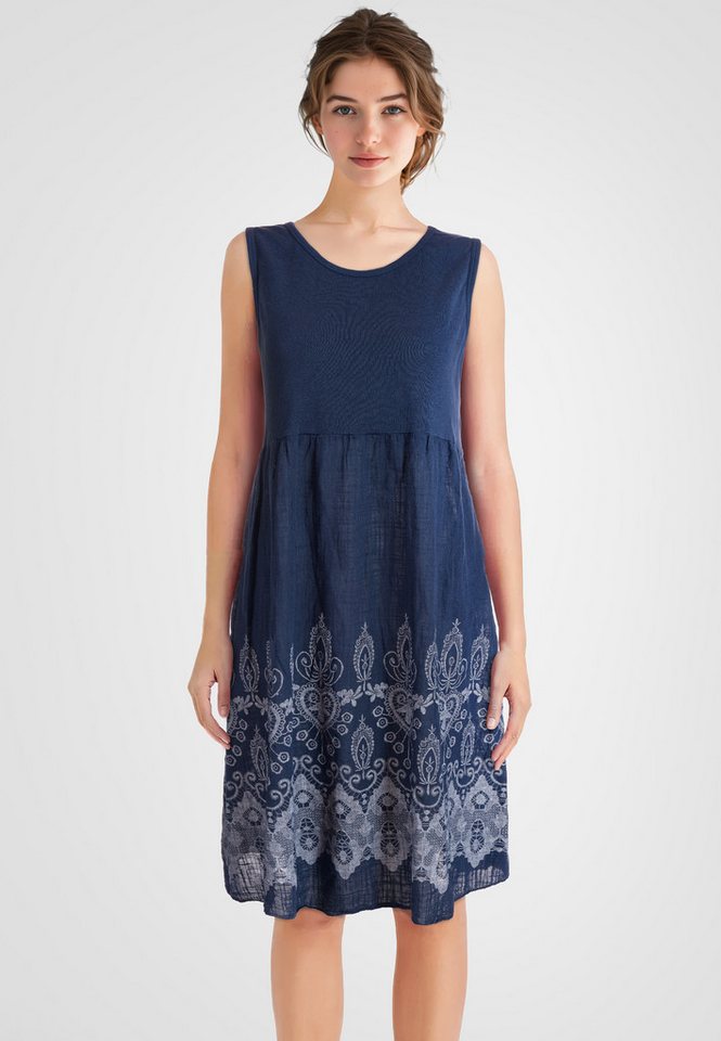 PEKIVESSA Sommerkleid Ärmelloses Trägerkleid aus Rippstrick Rockteil aus Baumwolle Webstoff von PEKIVESSA