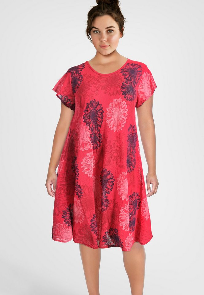 PEKIVESSA Sommerkleid Baumwollkleid mit Blumenmuster kurzarm Glockenform sehr weit geschnitten von PEKIVESSA