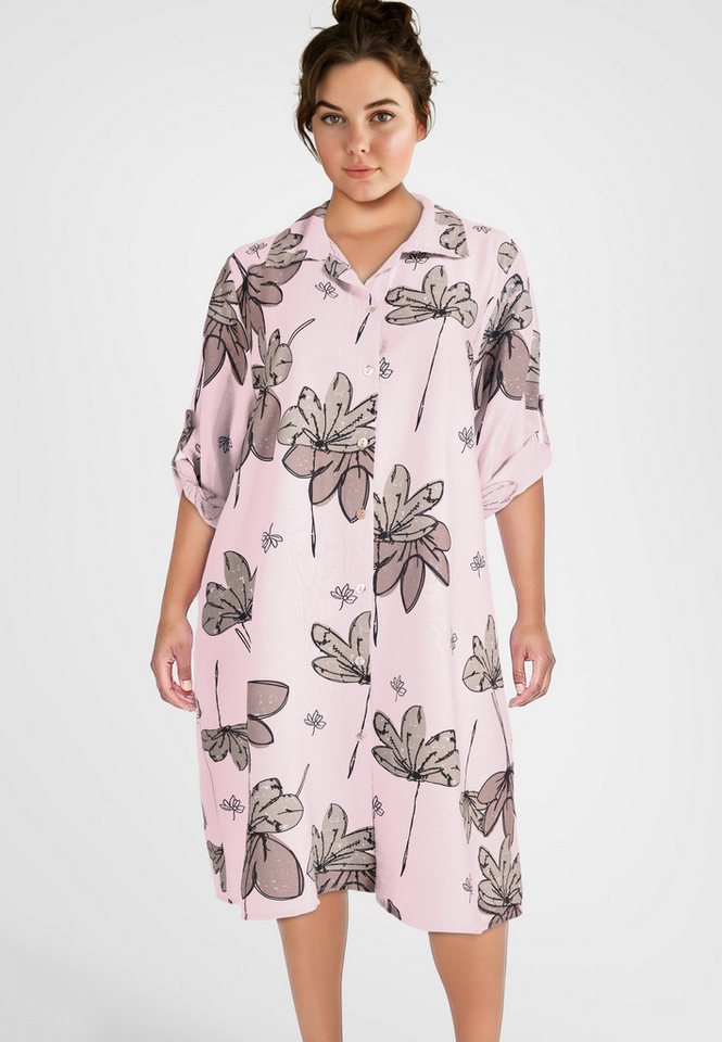 PEKIVESSA Sommerkleid Hemdblusenkleid mit Turn-Up-Ärmel Legerer gerader Schnitt mit Allover-Print von PEKIVESSA