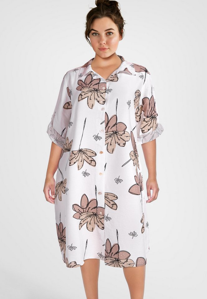 PEKIVESSA Sommerkleid Hemdblusenkleid mit Turn-Up-Ärmel Legerer gerader Schnitt mit Allover-Print von PEKIVESSA