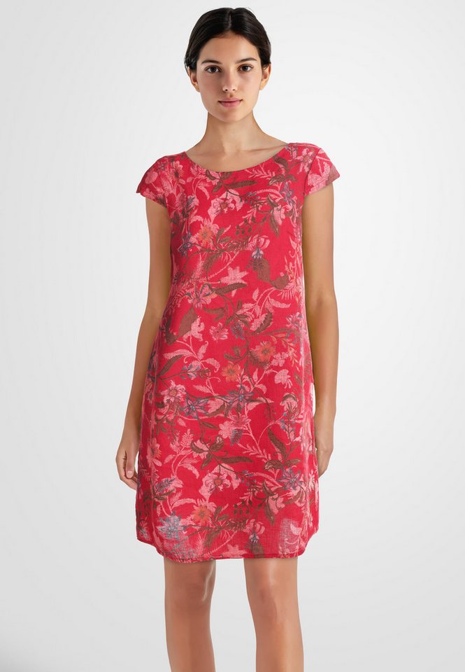 PEKIVESSA Sommerkleid Leinenkleid knielang kurzarm (1-tlg) Leinenstoff mit Blumenmuster von PEKIVESSA