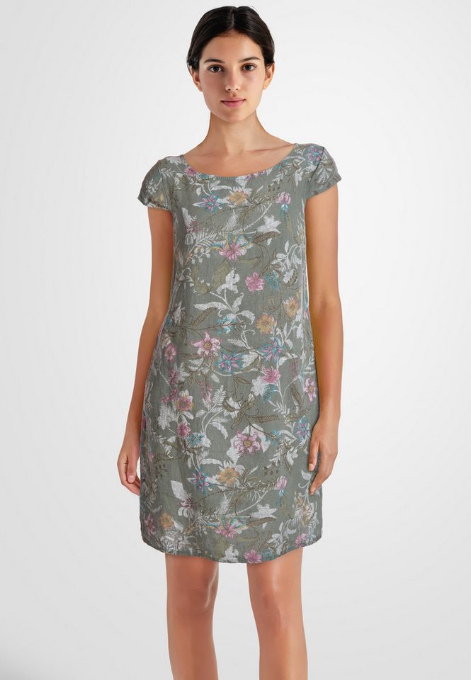 PEKIVESSA Sommerkleid Leinenkleid knielang kurzarm (Einzelartikel, 1-tlg) Leinenstoff mit Blumenmuster von PEKIVESSA