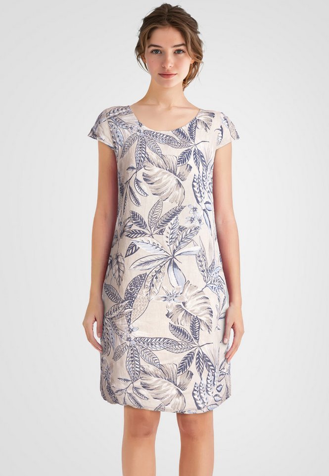PEKIVESSA Sommerkleid Leinenkleid knielang kurzarm mit floralem Muster von PEKIVESSA