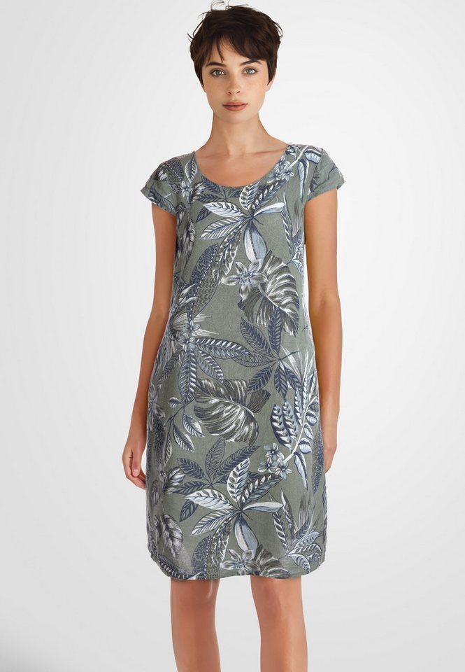 PEKIVESSA Sommerkleid Leinenkleid knielang kurzarm mit floralem Muster von PEKIVESSA