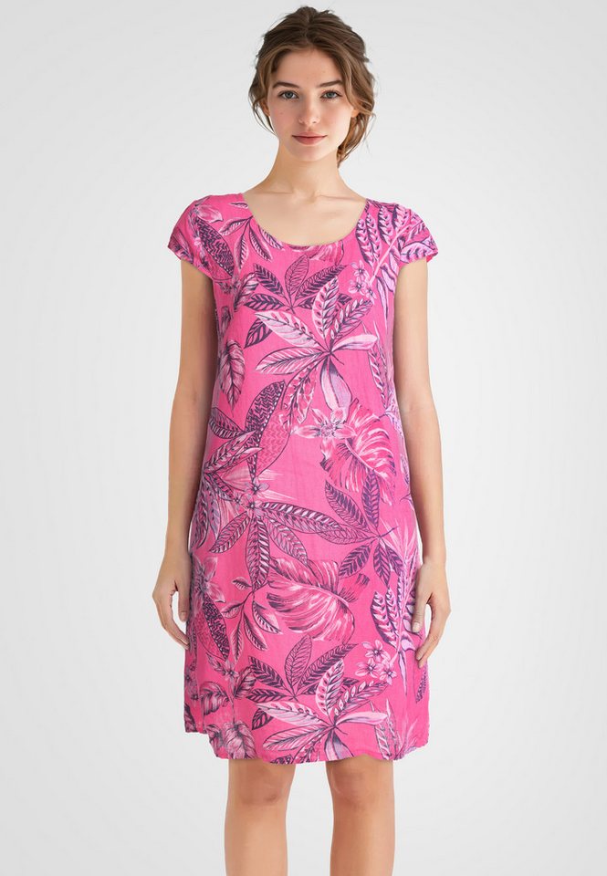 PEKIVESSA Sommerkleid Leinenkleid knielang kurzarm mit floralem Muster von PEKIVESSA